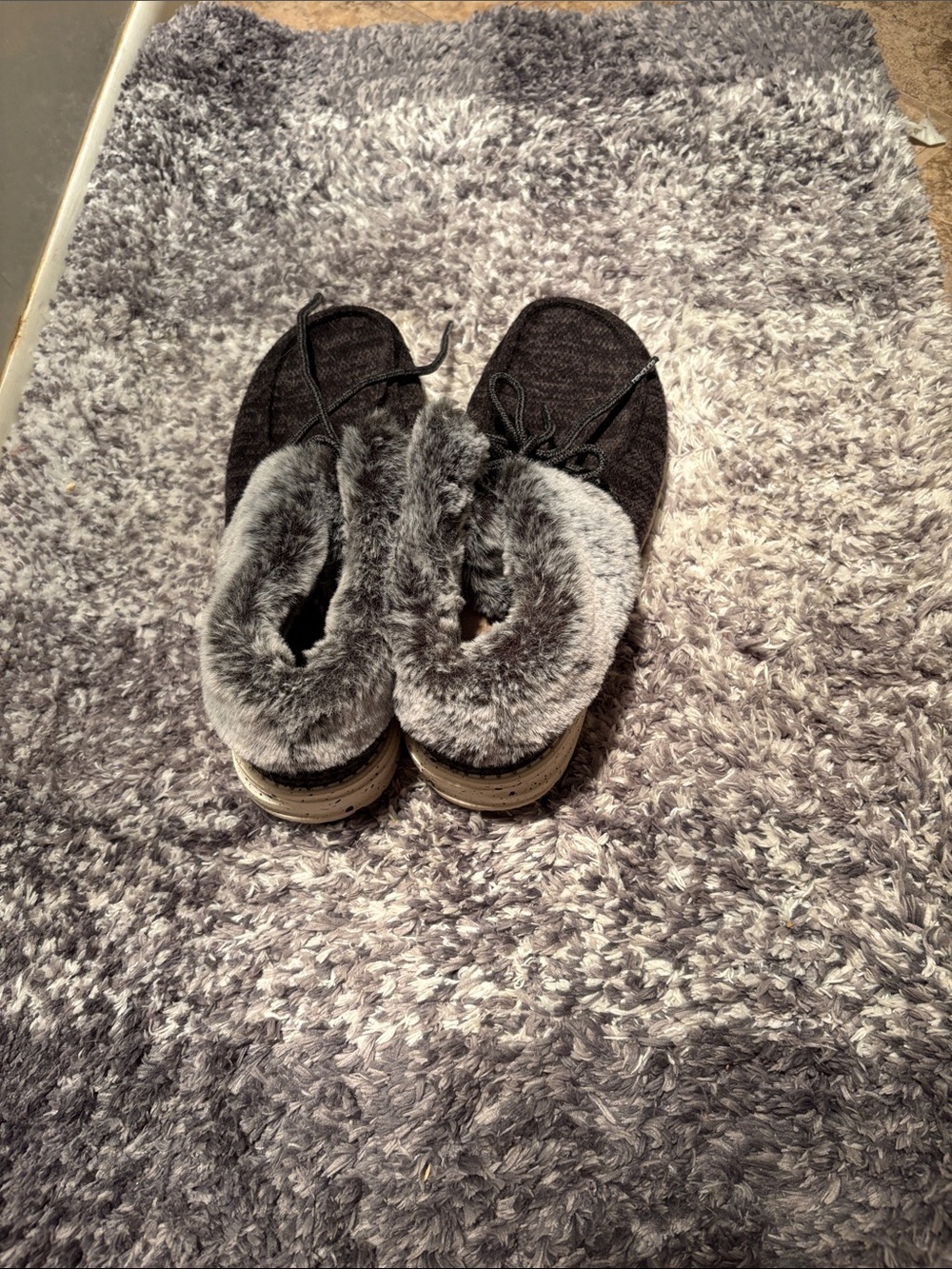 Hey Dude Gray Faux-Fur Lined Slip-On Slippers
